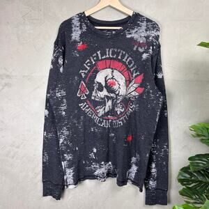 Affliction Acid Wash Skull American Customs Thermal XXL Y2K Longsleeve Shirt